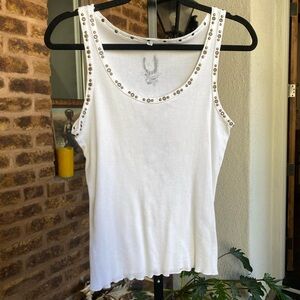 Blue Tattoo grommeted tank top